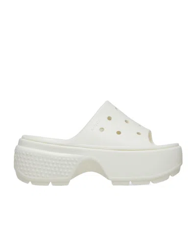 Crocs Logo Embossed Slippers In White