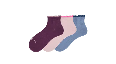 Crocs Scallop Quarter Crew 3pk In Court Purple/multi