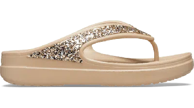Crocs Women's  Sloane Glitter Wedge Flip In Chai/gold