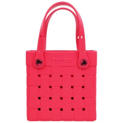 Crocs Small Woven Style Sbody Tote With Top Handles And Removeable Sbody Strap In Pink