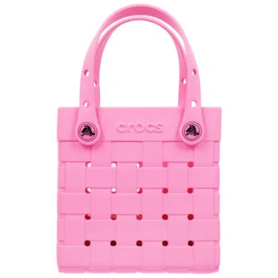 Crocs Small Woven Style Crossbody Tote With Top Handles And Removeable Crossbody Strap In Pink