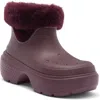 Crocs Stom Faux Fur Lined Boot In Dark Cherry