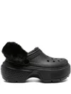 Crocs Stomp Faux-fur Lining Chunky Clogs In Black