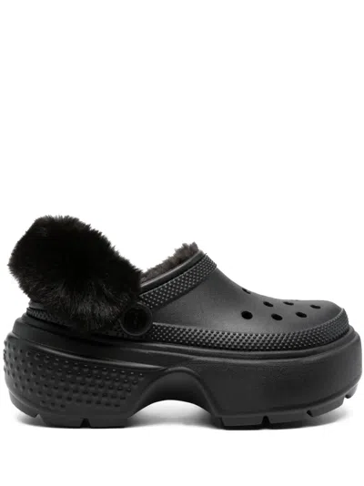 Crocs Stomp Faux-fur Lining Chunky Clogs In Black