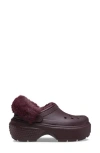 Crocs Stomp Faux Fur Platform Clog In Dark Cherry
