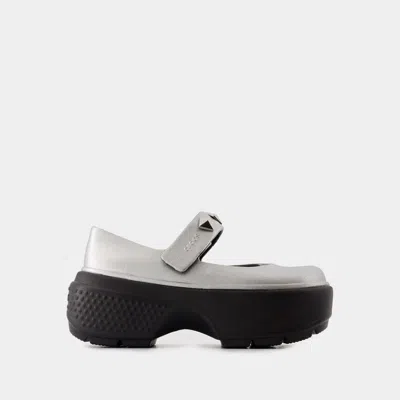 Crocs Stomp Mary Jane Ballerinas In Silver