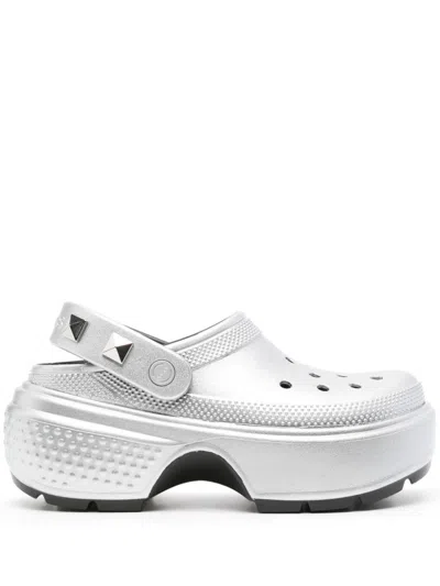 Crocs Stomp Metallic Clog With Studs In Silver