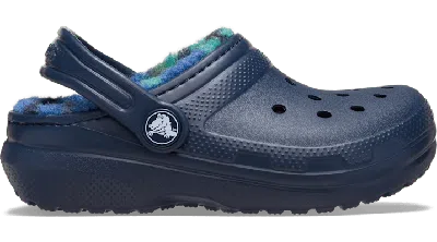 Crocs Toddler Classic Lined Bold Check Clog In Blue