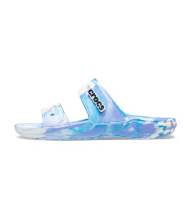 Crocs Unisex Classic Marbled Sandal In White/oxygen In Blue