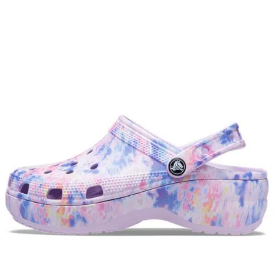 Crocs Women's Classic Platform Tie-dye Graphic Clog In Lavender/multi