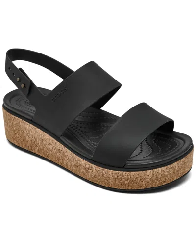 Crocs Women's Brooklyn Cork Low Wedge Sandals From Finish Line In Black