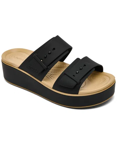 Crocs Women's Brooklyn Low Wedge Sandals From Finish Line In Black,cashew