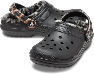 Crocs Women's Classic Lined Animal Print Clog In Black