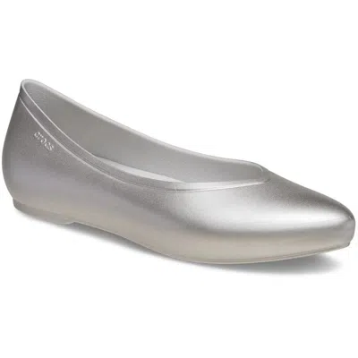 Crocs Women's  Brooklyn 210498-040 Ballet Flat Silver Pointed Toe Rhs6834