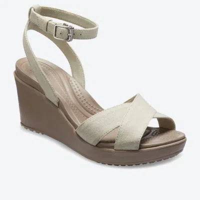 Crocs Women's  Leigh Ii 204950-14g Sandals Beige Ankle Strap Wedge Heel Hawk3061 In Gray