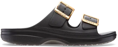 Crocs Saturday Metallic Buckle Sandals In Black
