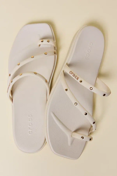 Crocs Women's Miami Miami Studded Flip Flop Sandal In Almond Tint, Women's At Urban Outfitters In White