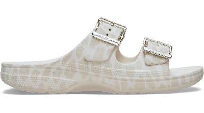 Crocs Women's Saturday Metallic Buckle Animal Sandal In White