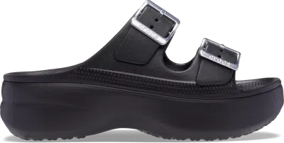 Crocs Women's Saturday Platform Metallic Buckle Sandal; Black / Silver, W4 In Black/silver