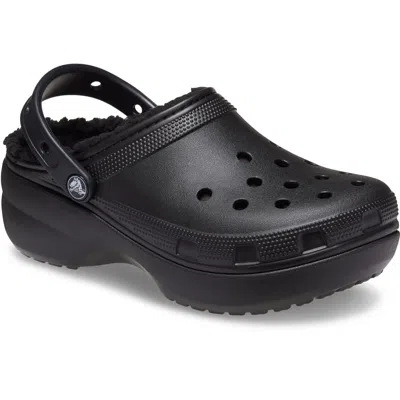 Pre-owned Crocs Womens  Platform Lined Clogs Classic Heels Sandals Shoes Flatform Slippers In Black