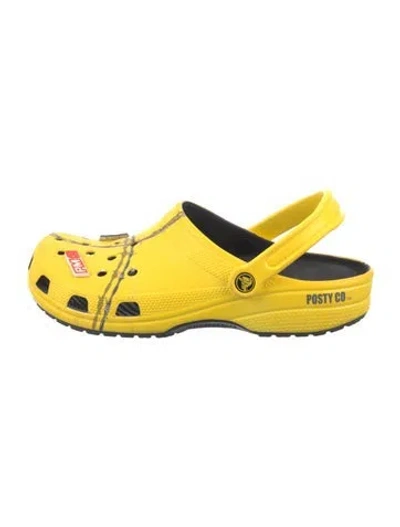 Pre-owned Crocs X Post Malone Rubber Graphic Print Slides In Yellow