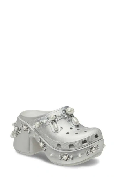Crocs X Simone Rocha Spiked Siren Platform Clog In Metallic Silver