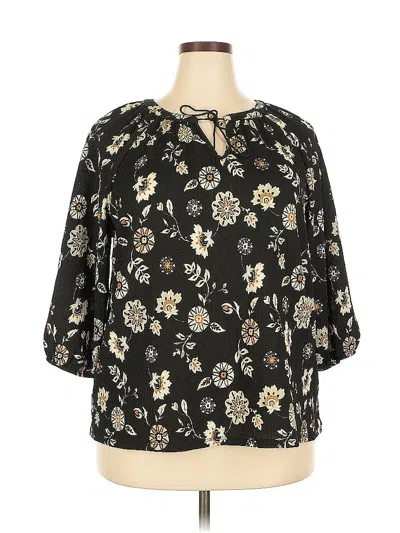 Pre-owned Croft & Barrow 3/4 Sleeve Blouse In Black