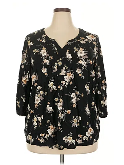 Pre-owned Croft & Barrow 3/4 Sleeve Blouse In Black