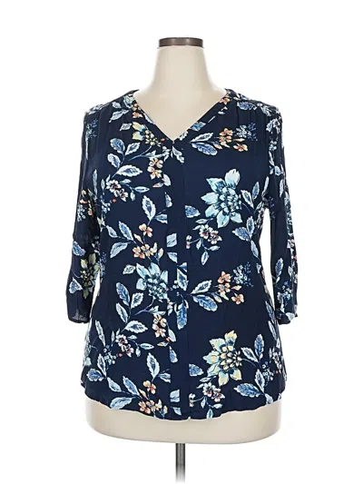 Pre-owned Croft & Barrow 3/4 Sleeve Blouse In Blue