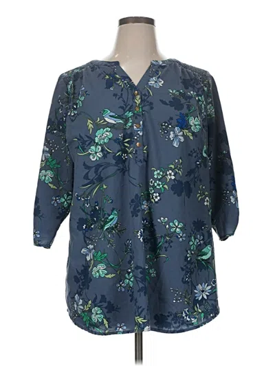 Pre-owned Croft & Barrow 3/4 Sleeve Blouse In Blue