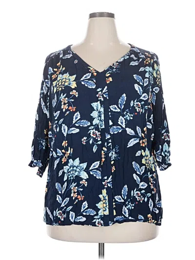 Pre-owned Croft & Barrow 3/4 Sleeve Blouse In Blue