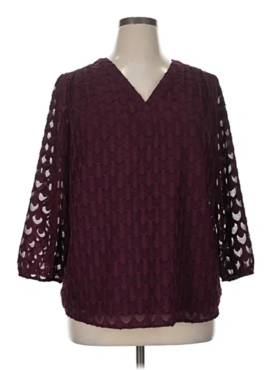 Pre-owned Croft & Barrow 3/4 Sleeve Blouse In Burgundy
