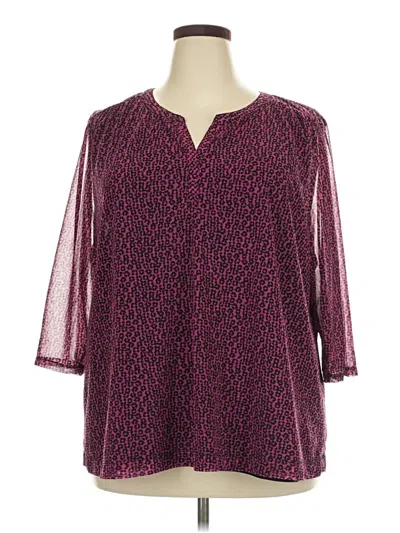 Pre-owned Croft & Barrow 3/4 Sleeve Blouse In Burgundy