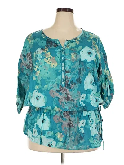 Pre-owned Croft & Barrow 3/4 Sleeve Blouse In Teal