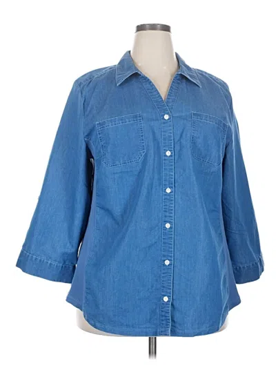 Pre-owned Croft & Barrow 3/4 Sleeve Button Down Shirt In Blue