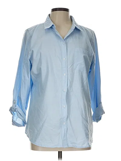 Pre-owned Croft & Barrow 3/4 Sleeve Button Down Shirt In Blue