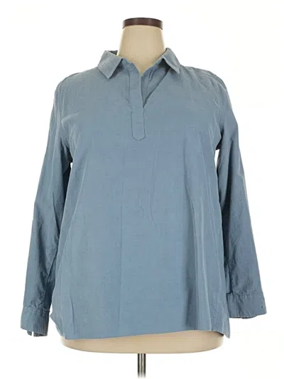 Pre-owned Croft & Barrow 3/4 Sleeve Button Down Shirt In Blue