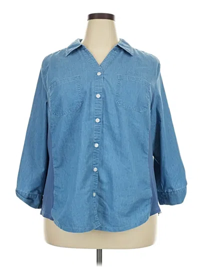 Pre-owned Croft & Barrow 3/4 Sleeve Button Down Shirt In Blue