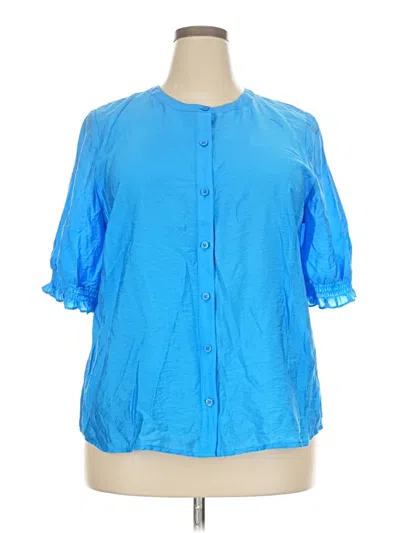 Pre-owned Croft & Barrow 3/4 Sleeve Button Down Shirt In Blue
