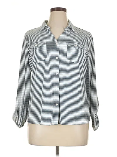 Pre-owned Croft & Barrow 3/4 Sleeve Button Down Shirt In Blue