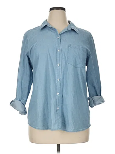 Pre-owned Croft & Barrow 3/4 Sleeve Button Down Shirt In Blue