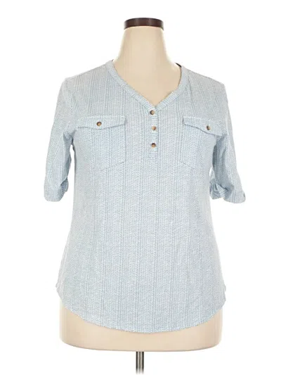 Pre-owned Croft & Barrow 3/4 Sleeve Button Down Shirt In Blue