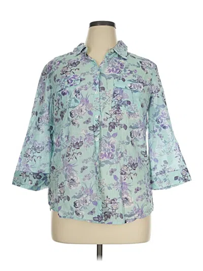 Pre-owned Croft & Barrow 3/4 Sleeve Button Down Shirt In Blue