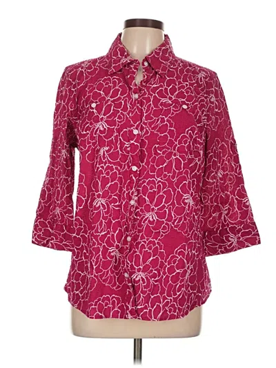 Pre-owned Croft & Barrow 3/4 Sleeve Button Down Shirt In Burgundy