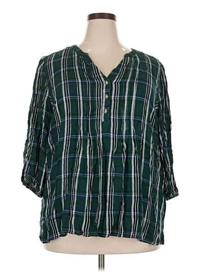 Pre-owned Croft & Barrow 3/4 Sleeve Button Down Shirt In Green