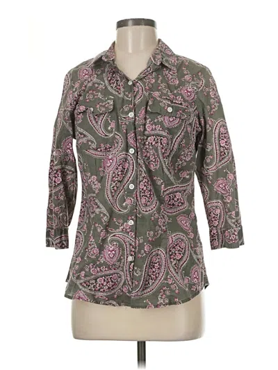 Pre-owned Croft & Barrow 3/4 Sleeve Button Down Shirt In Green