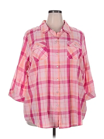 Pre-owned Croft & Barrow 3/4 Sleeve Button Down Shirt In Pink