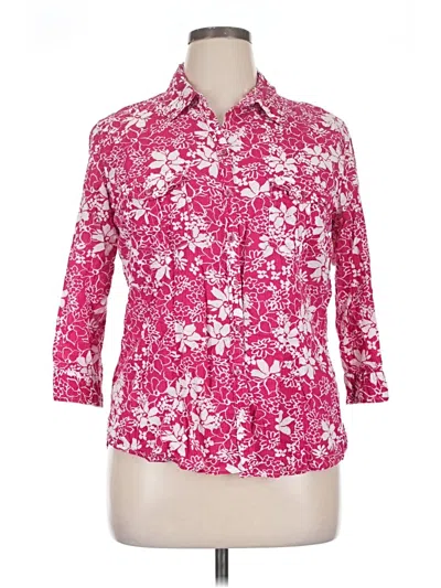 Pre-owned Croft & Barrow 3/4 Sleeve Button Down Shirt In Pink