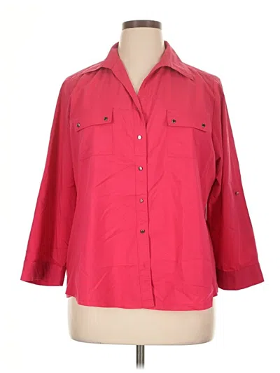 Pre-owned Croft & Barrow 3/4 Sleeve Button Down Shirt In Red