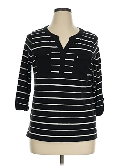 Pre-owned Croft & Barrow 3/4 Sleeve Top Black V-neck Tops